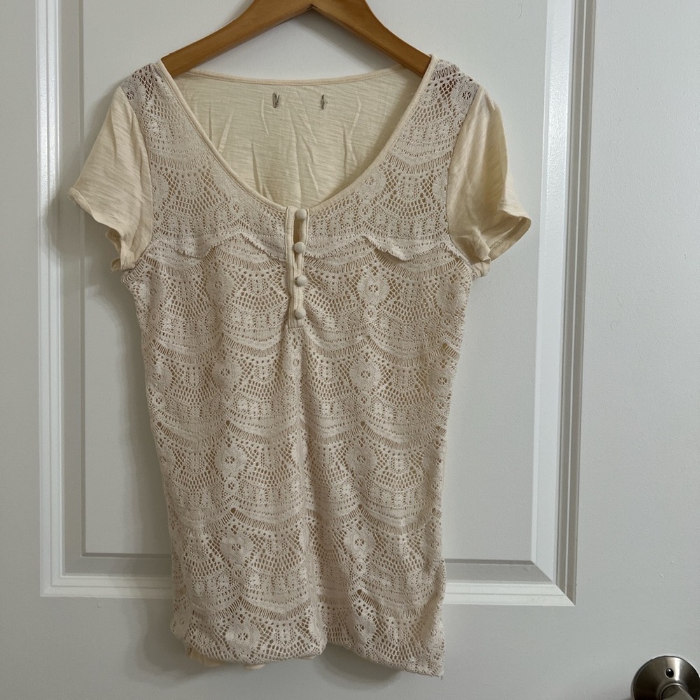 Lucky Brand XS Lace Front Scoop Neck T-shirt